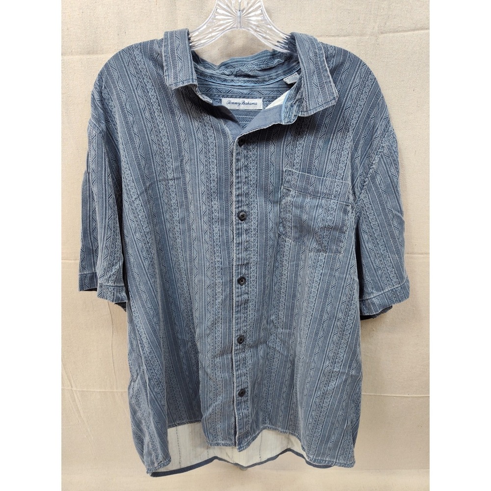 Tommy Bahama Mens XXL Blue Geometric Stripe Short Sleeve Button Down Shirt